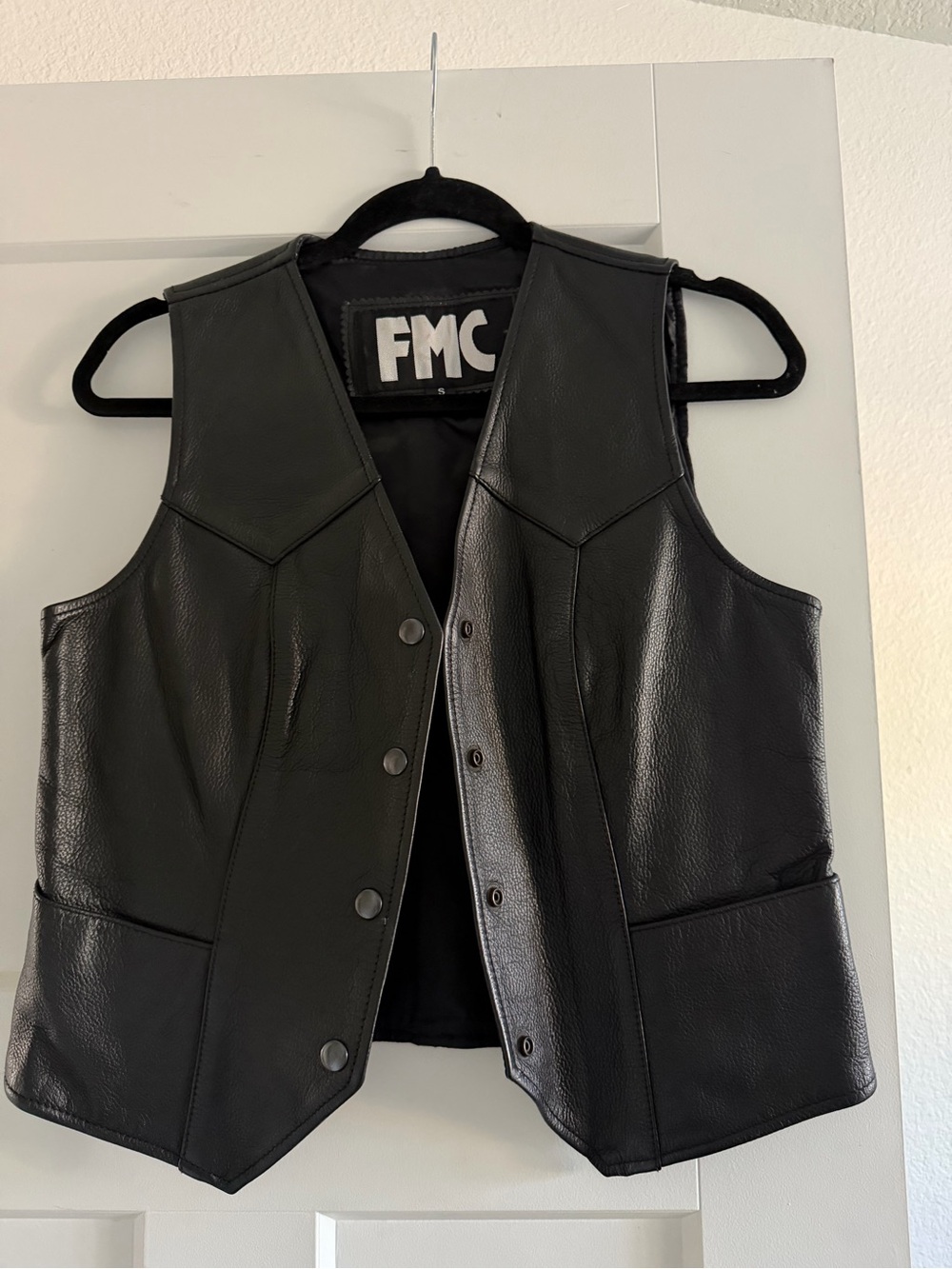 FMC Black Leather Women's Vest - Button Front